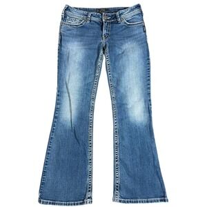 Silver Jeans Suki Slim Boot Womens 30x33 Blue Whiskered Denim Flare Rodeo Cowboy